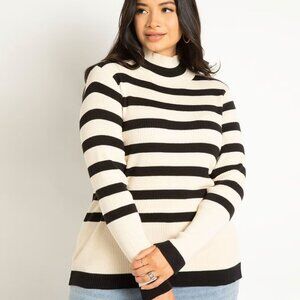 NWT Eloquii Black & White Striped Mock Turtleneck Sweater 14/16 Plus Size